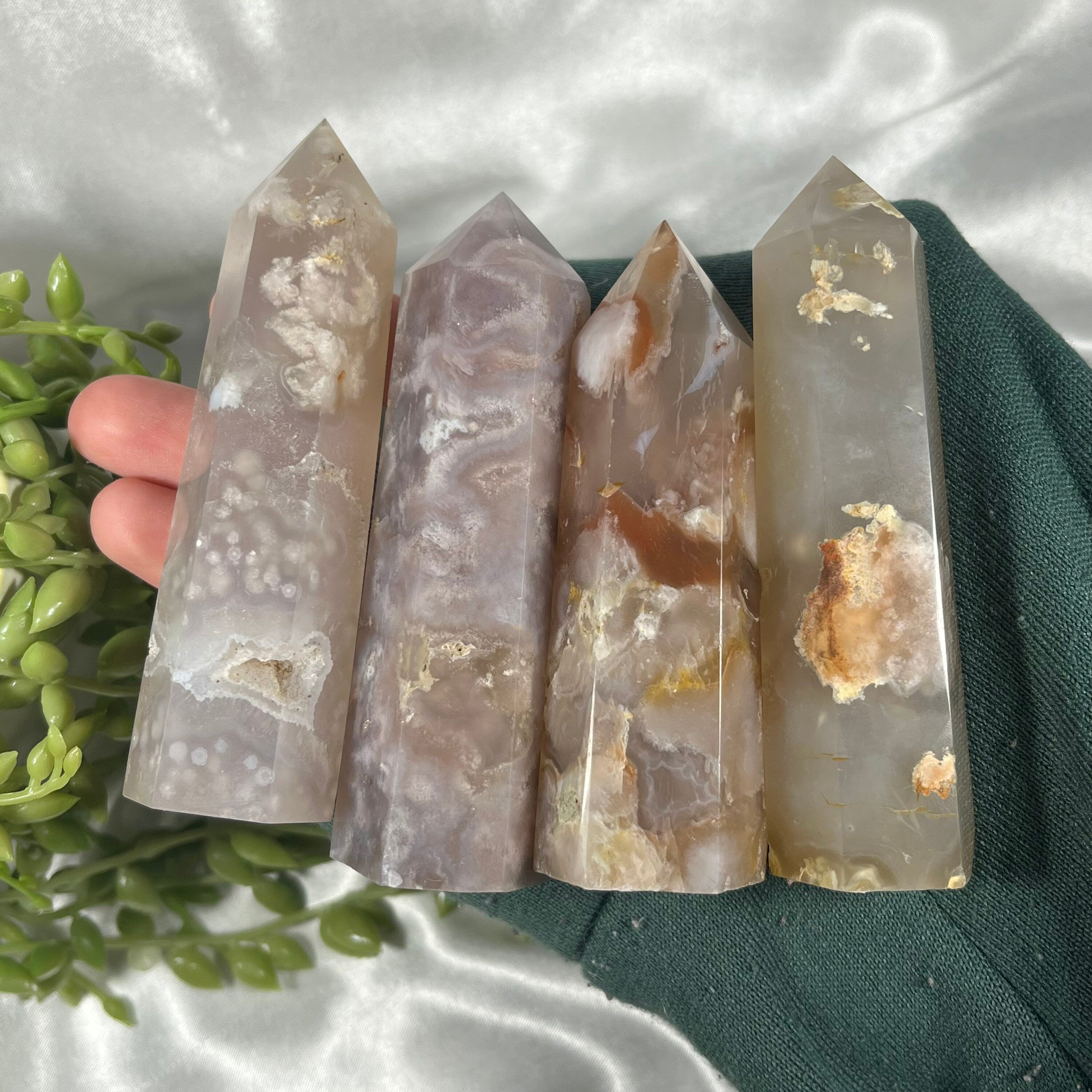 Flower Agate Tower, Flower Agate Points, Crystal Obelisks, Flower Agate Carvings, Connect to Divine Feminine | Consciously Sourced