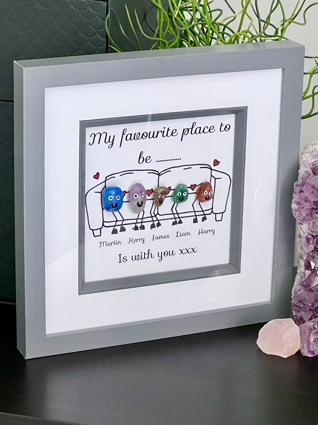 Personalised crystal family art, framed crystal picture for Mum, handmade wedding gift, crystal present for best friend, new home, new baby