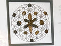 Tigers Eye, Clear Quartz and Black Tourmaline crystal grid art work, framed crystal picture for protection, wall art for friend, wife, boy
