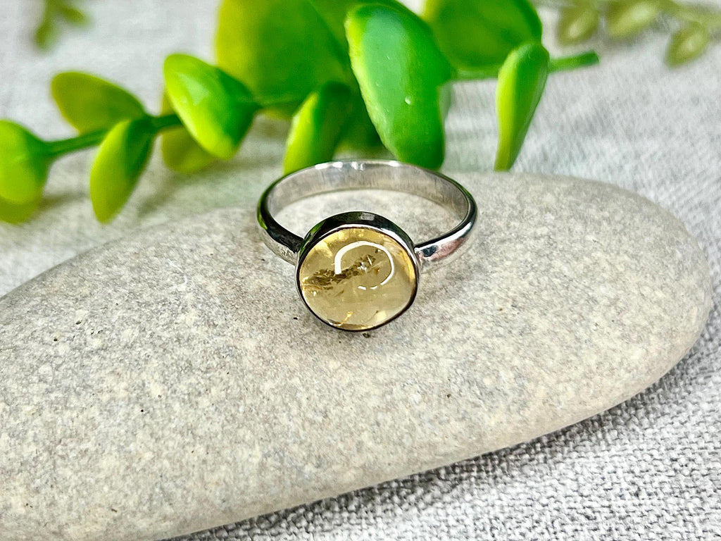 Citrine Crystal Ring, 925 Sterling Silver, UK size R & 1/2, Gemstone Jewellery, Crystal gift for wealth, Ethically sourced, metaphysical