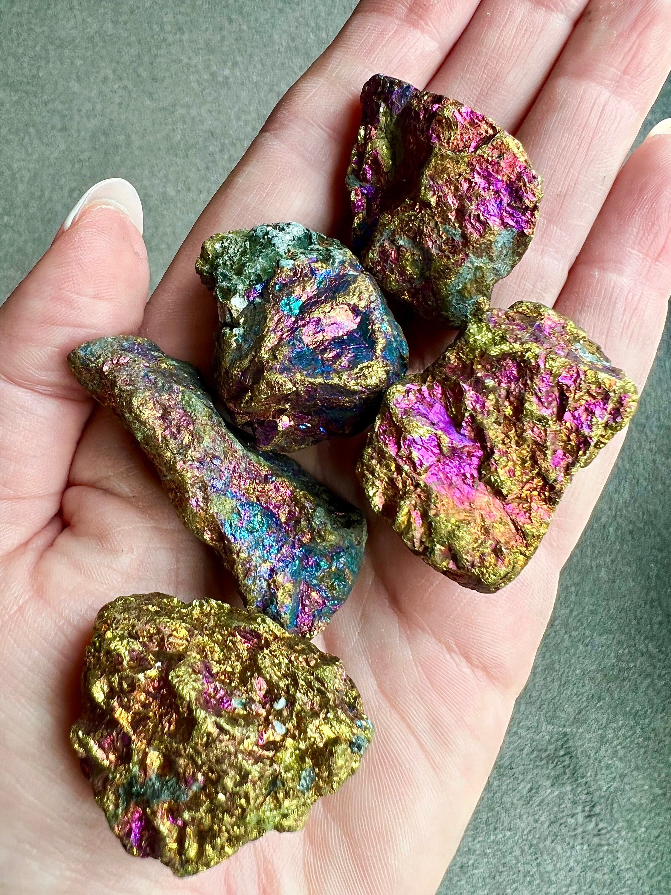 Raw Peacock Ore, Bornite Chunks, Chalcopyrite Rough Stones, UK Healing Crystals, Ethically Sourced, Aura Rainbow Crystal Gift