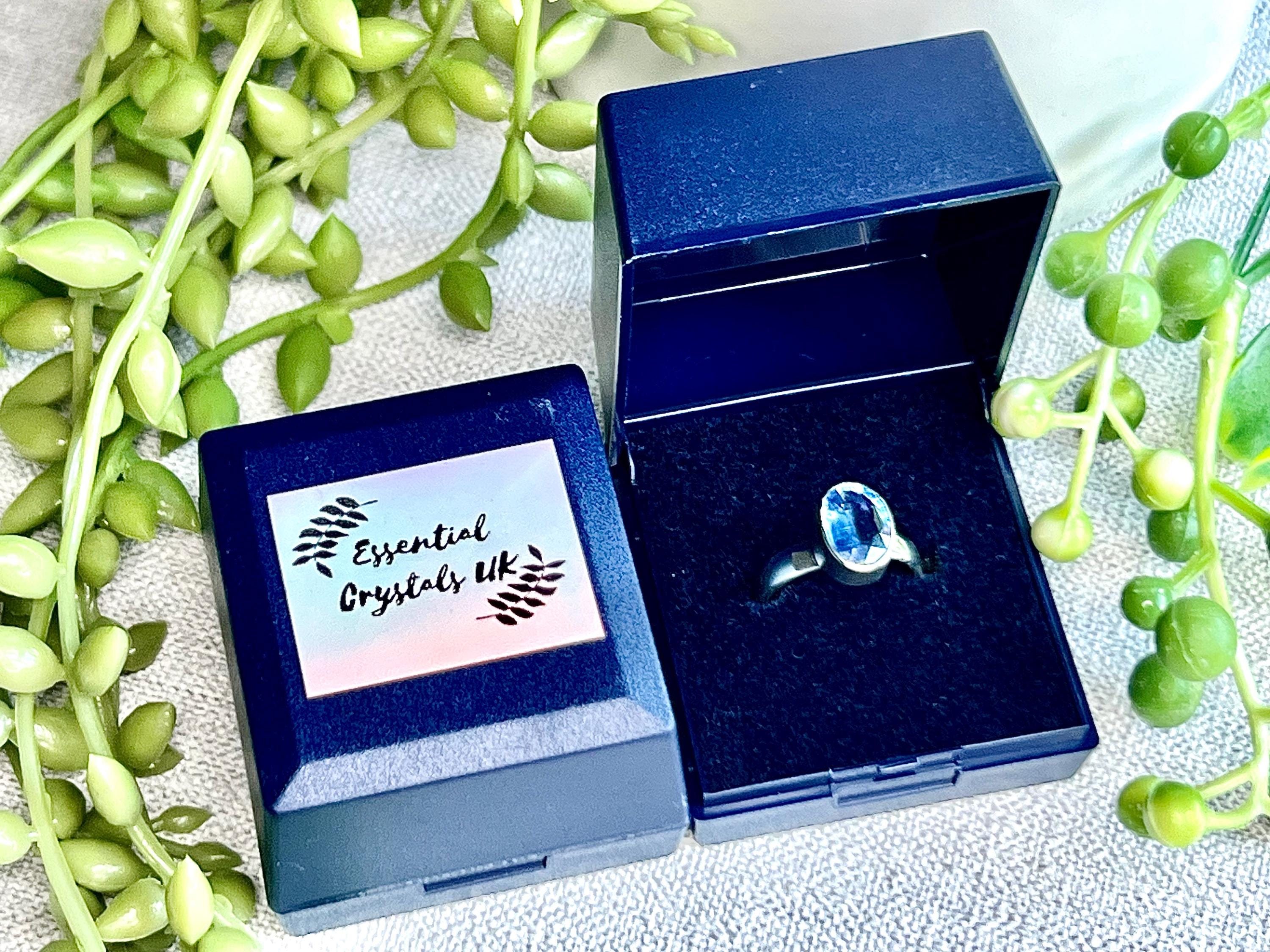 Faceted Kyanite Crystal Ring, 925 Sterling Silver, UK size L & 1/2, Gemstone Jewellery gift for communication, UK Ethically Sourced stones