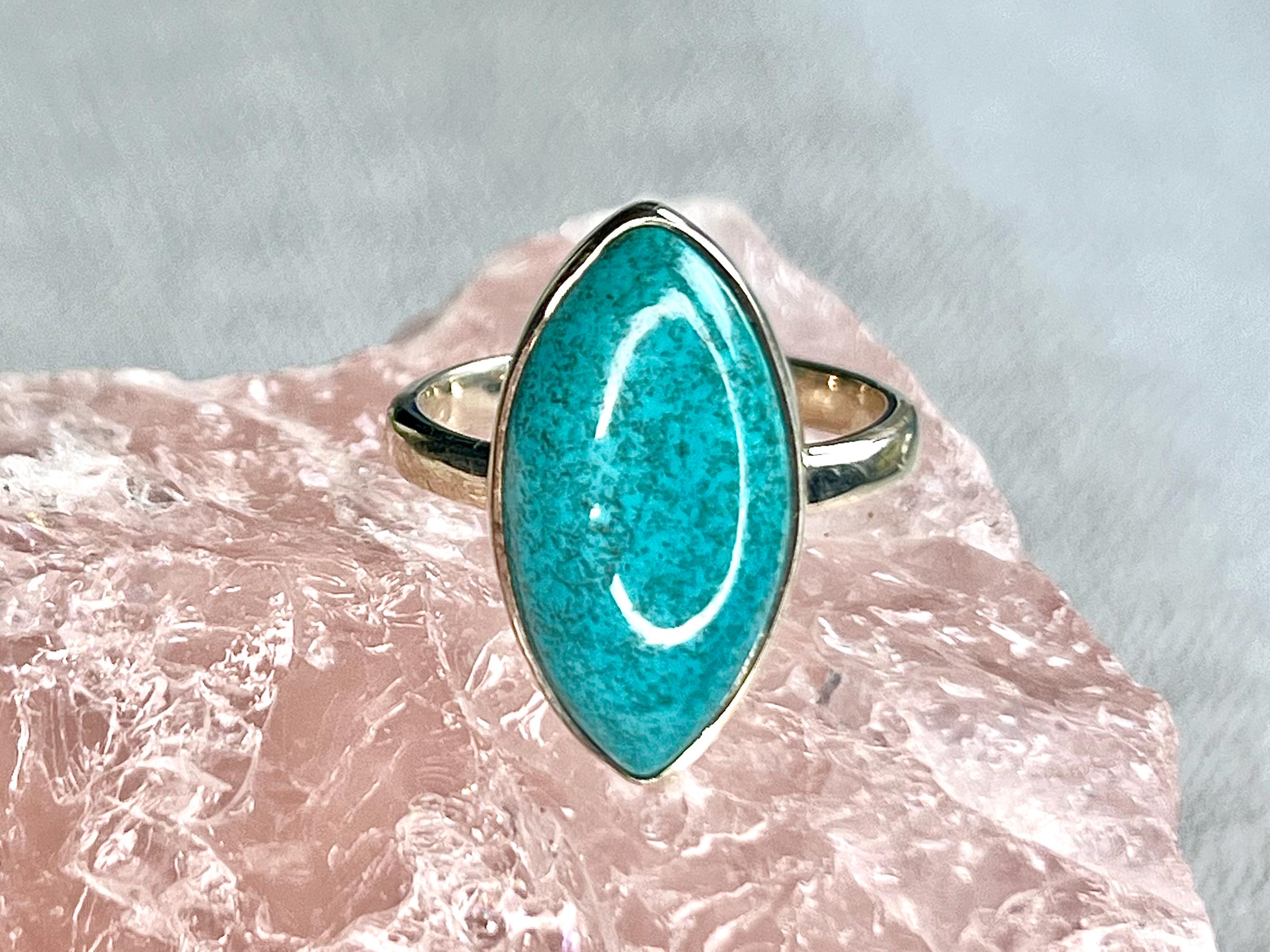 Chrysocolla Crystal Ring, 925 Sterling Silver, UK size P & 1/2, Gemstone Jewellery, Crystal gift for calming, Ethically sourced