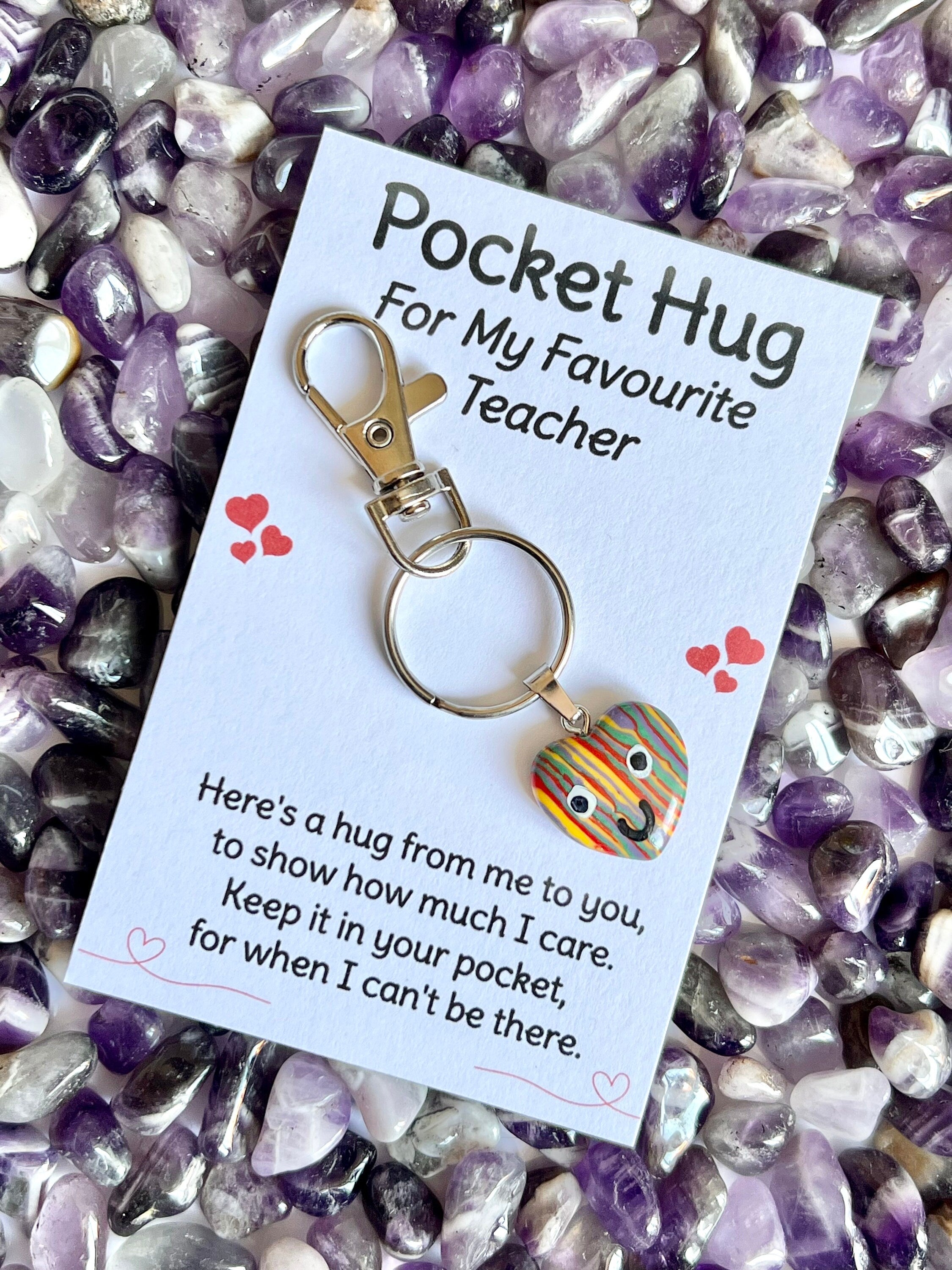 Crystal pocket hug Teacher keyring, Head Teacher Thank You keychain, Favourite Teacher poem card, End of Year Gift for my Teaching Assistant
