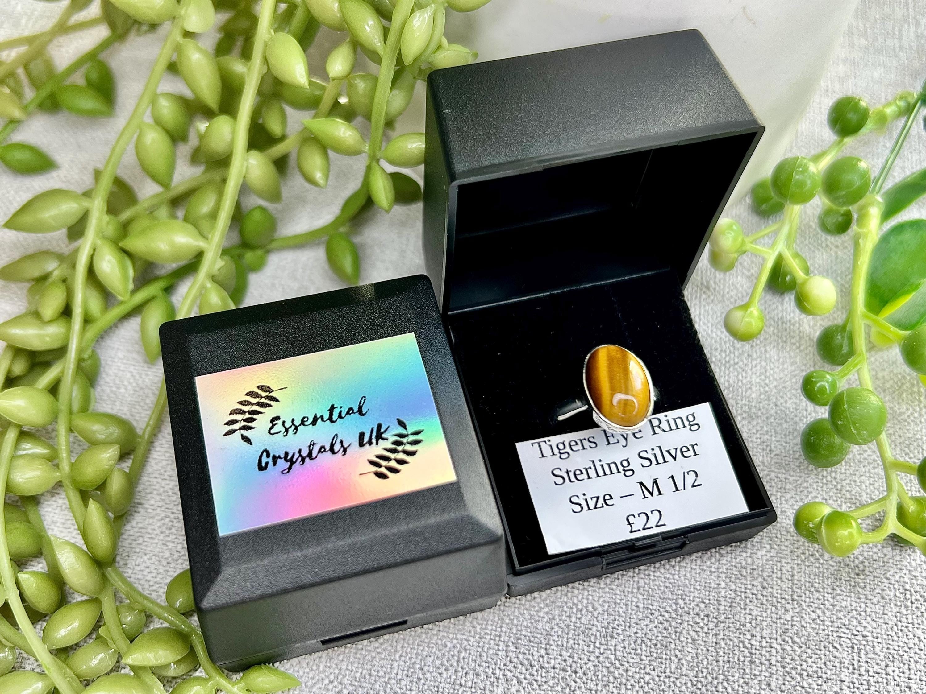 Tigers Eye Crystal Ring Size M &1/2, 925 Sterling Silver, Healing Crystal Jewellery Gift, Golden Gemstone for strength, UK Ethically sourced