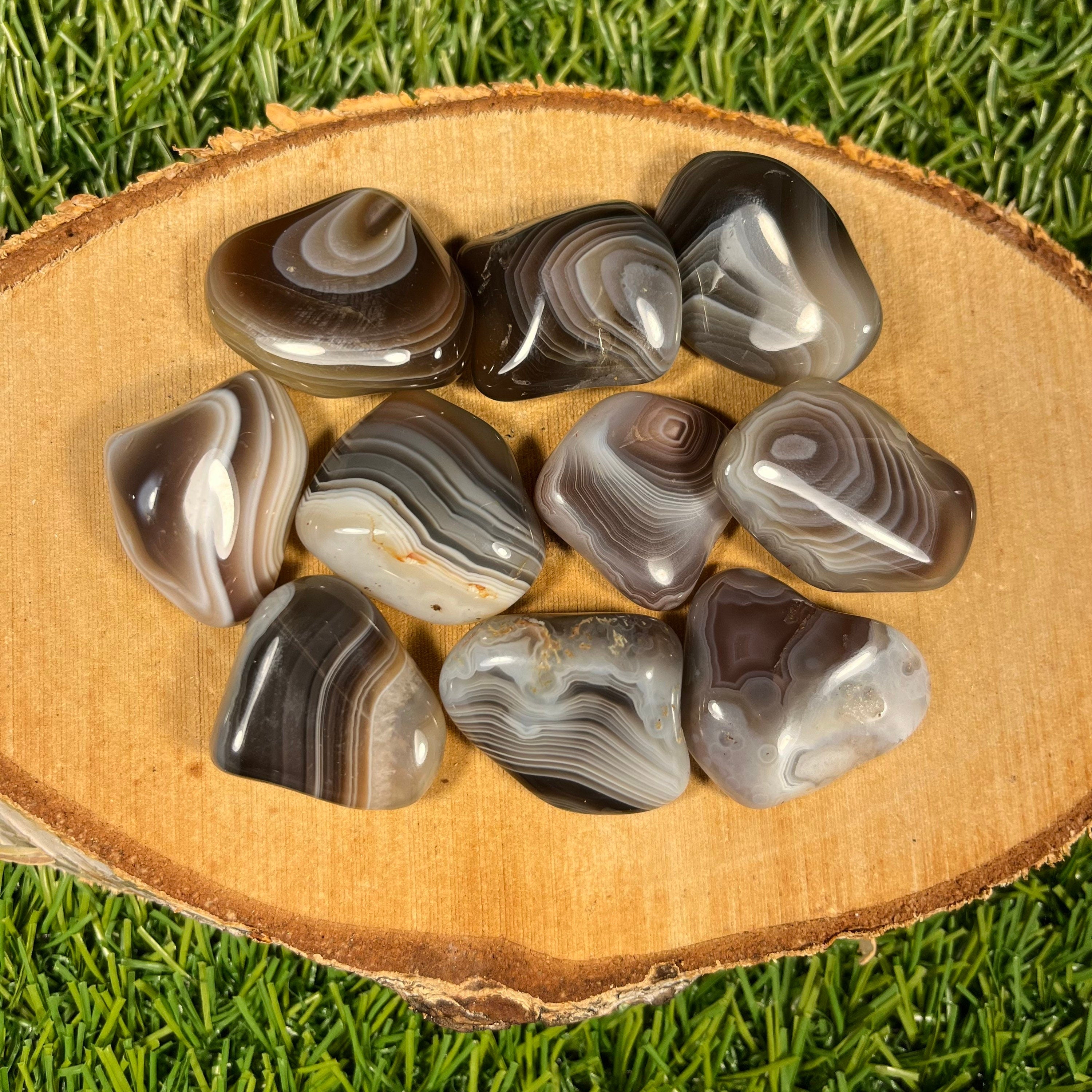 Botswana Agate Crystal Tumblestones, High Quality Grey Banded Agates