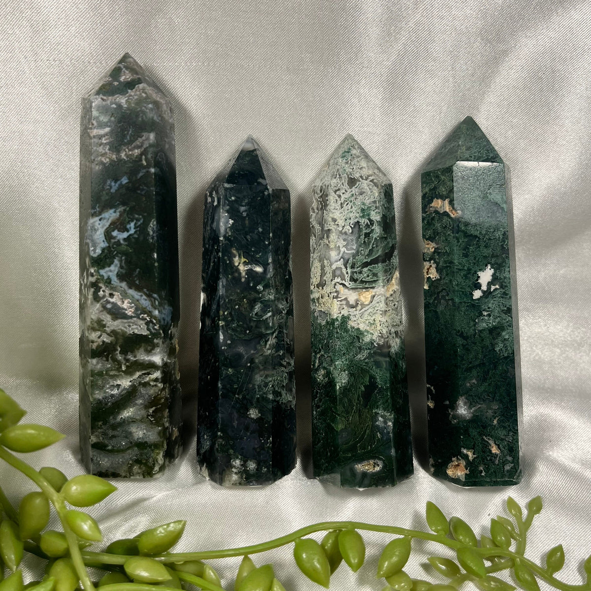 Moss Agate Towers, Moss Agate Points, Crystals Carvings, Moss Agate Polished, Consciously Sourced