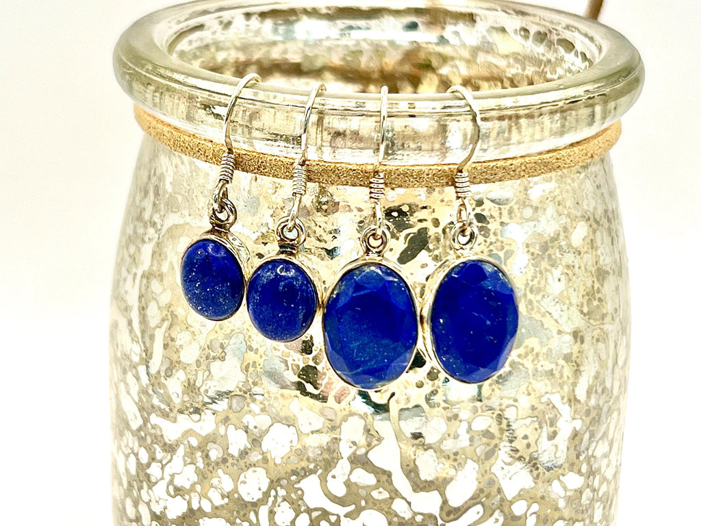 Sterling silver Lapis Lazuli dangle earrings, third eye chakra gemstone drop earrings, metaphysical shops, September Birthday gift for her
