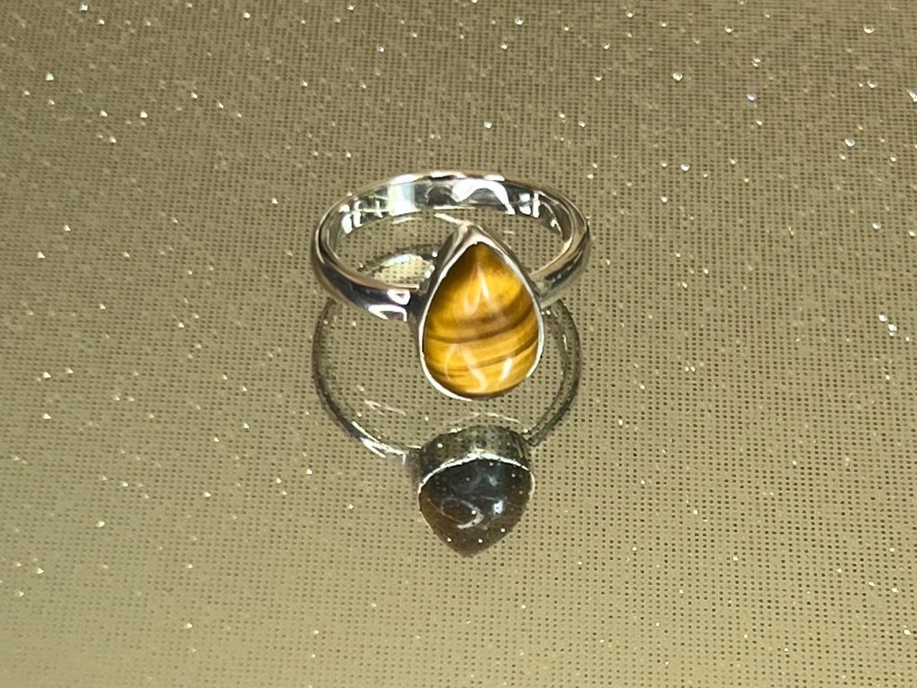 Tigers Eye Crystal Ring Size M, 925 Sterling Silver, Healing Crystal Jewellery Gift, Golden Gemstone for strength, UK Ethically sourced