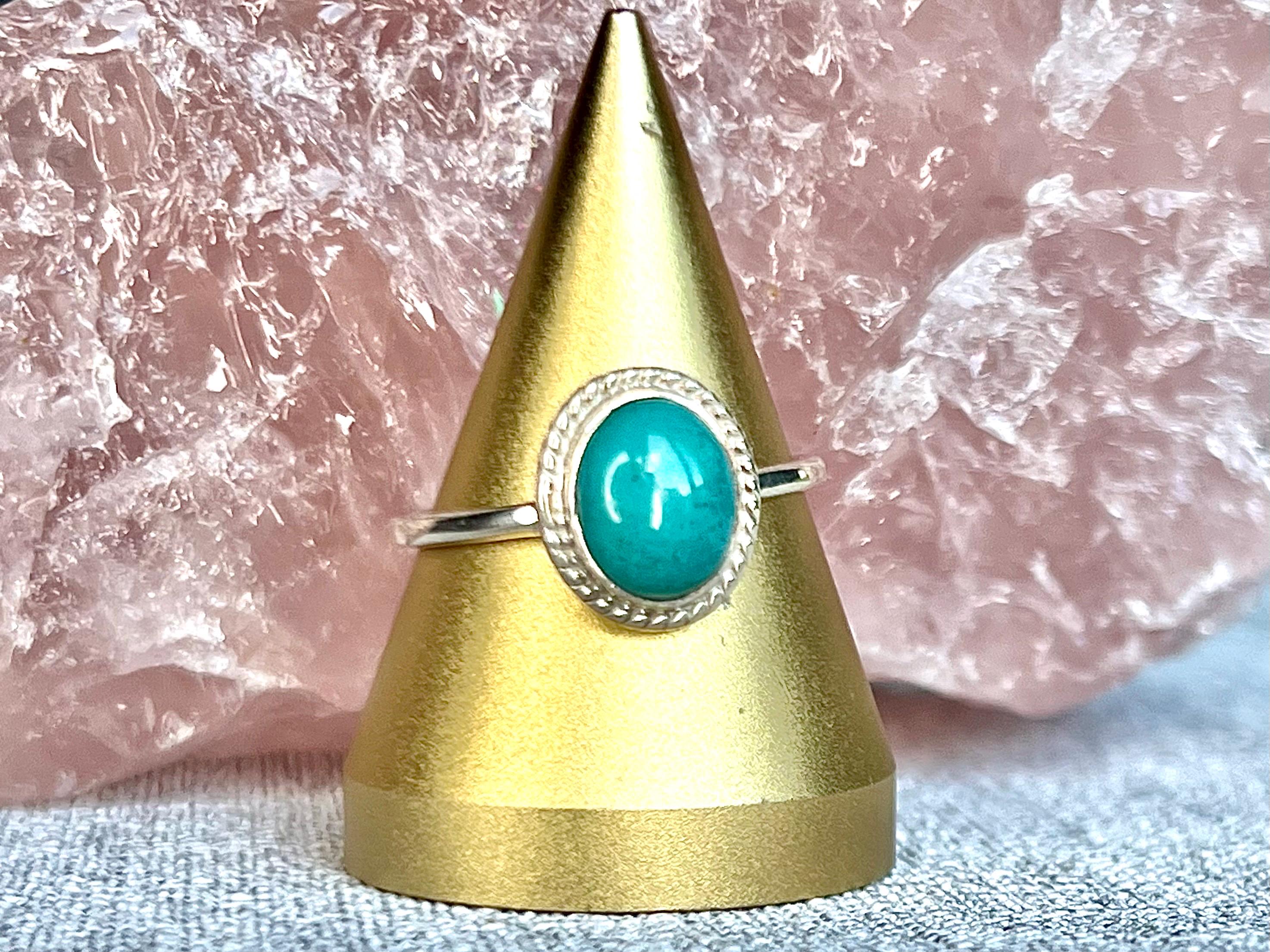 Chrysocolla Crystal Ring, 925 Sterling Silver, UK size W, Gemstone Jewellery, Crystal gift for calming, Ethically sourced, metaphysical shop