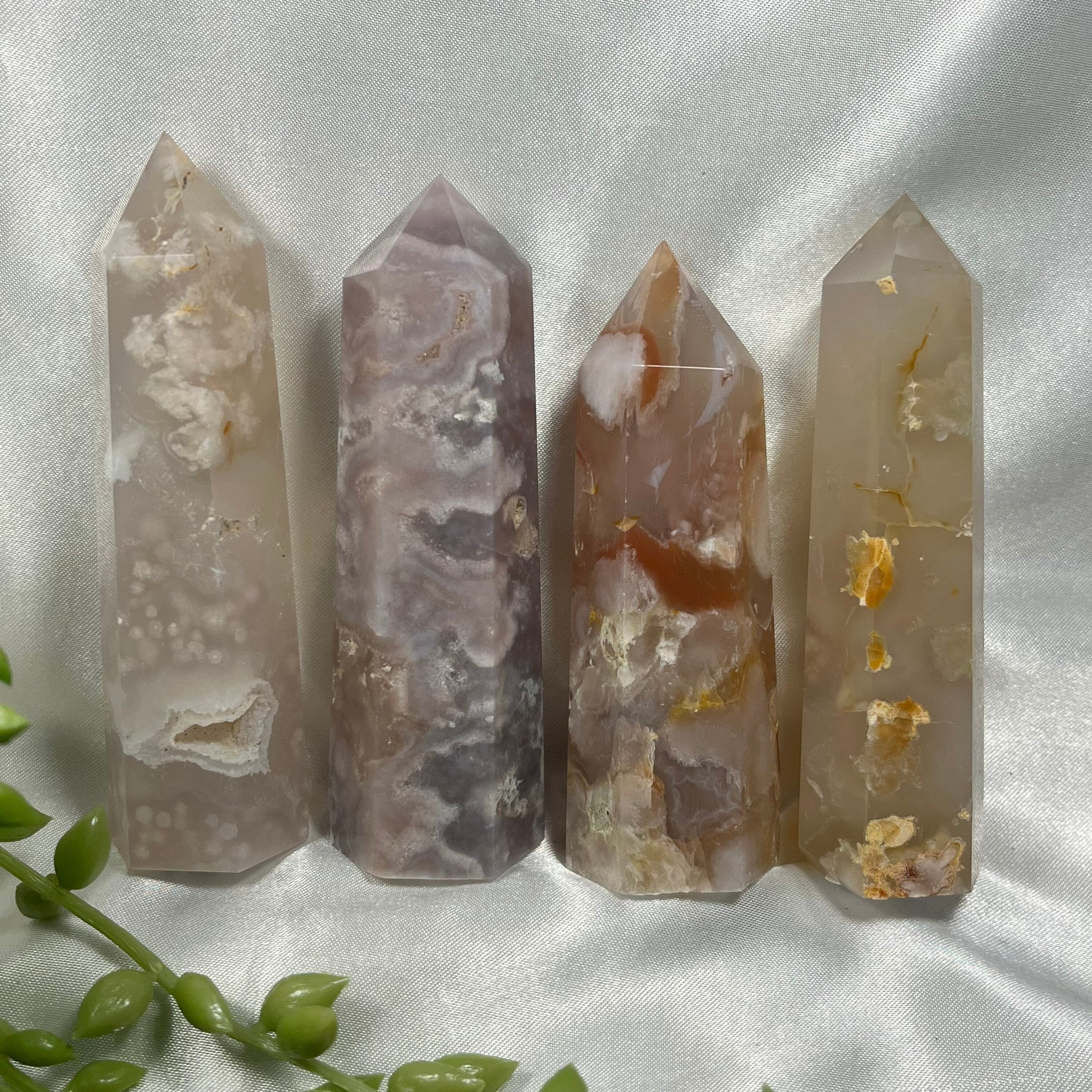 Flower Agate Tower, Flower Agate Points, Crystal Obelisks, Flower Agate Carvings, Connect to Divine Feminine | Consciously Sourced