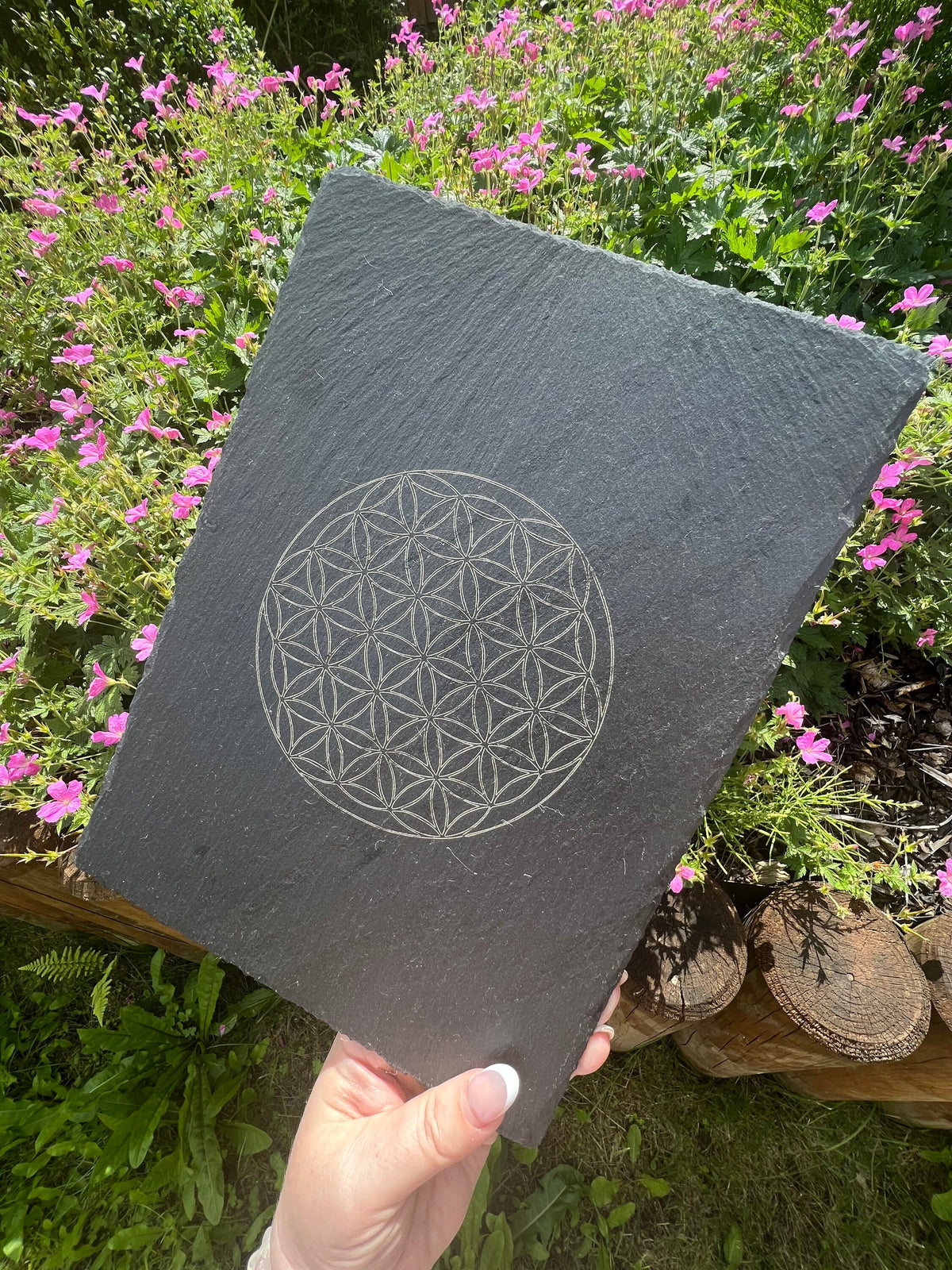 Slate flower of life crystal grid, balance your chakras charging plate, Altar decoration, crystal gift from the UK
