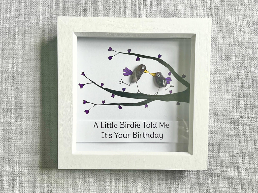 Hand-Painted Crystal Amethyst Birds Birthday Art Frame