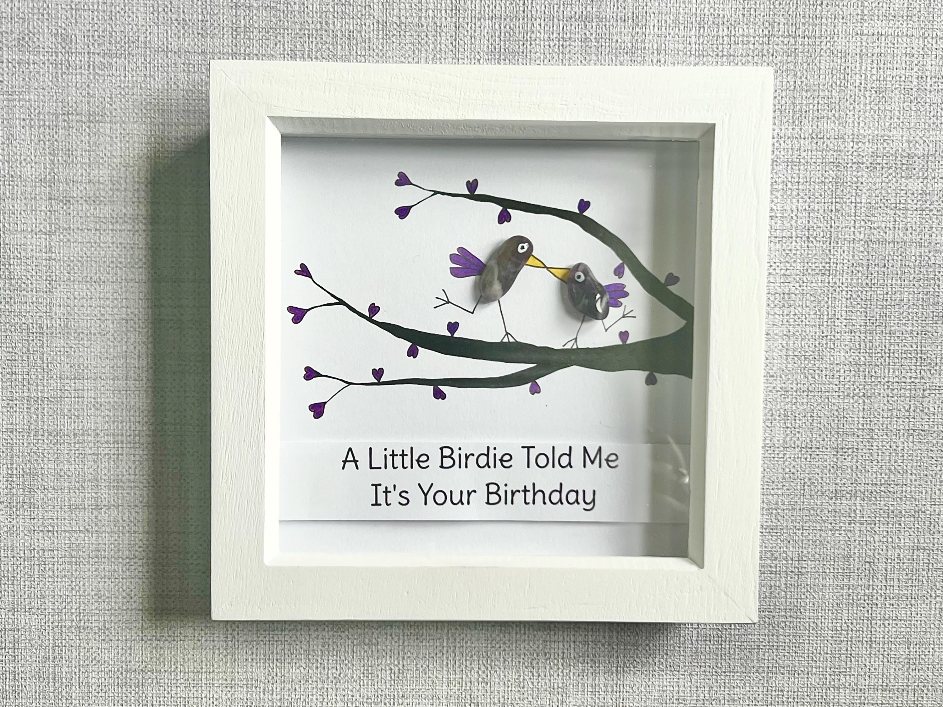 Hand-Painted Crystal Amethyst Birds Birthday Art Frame