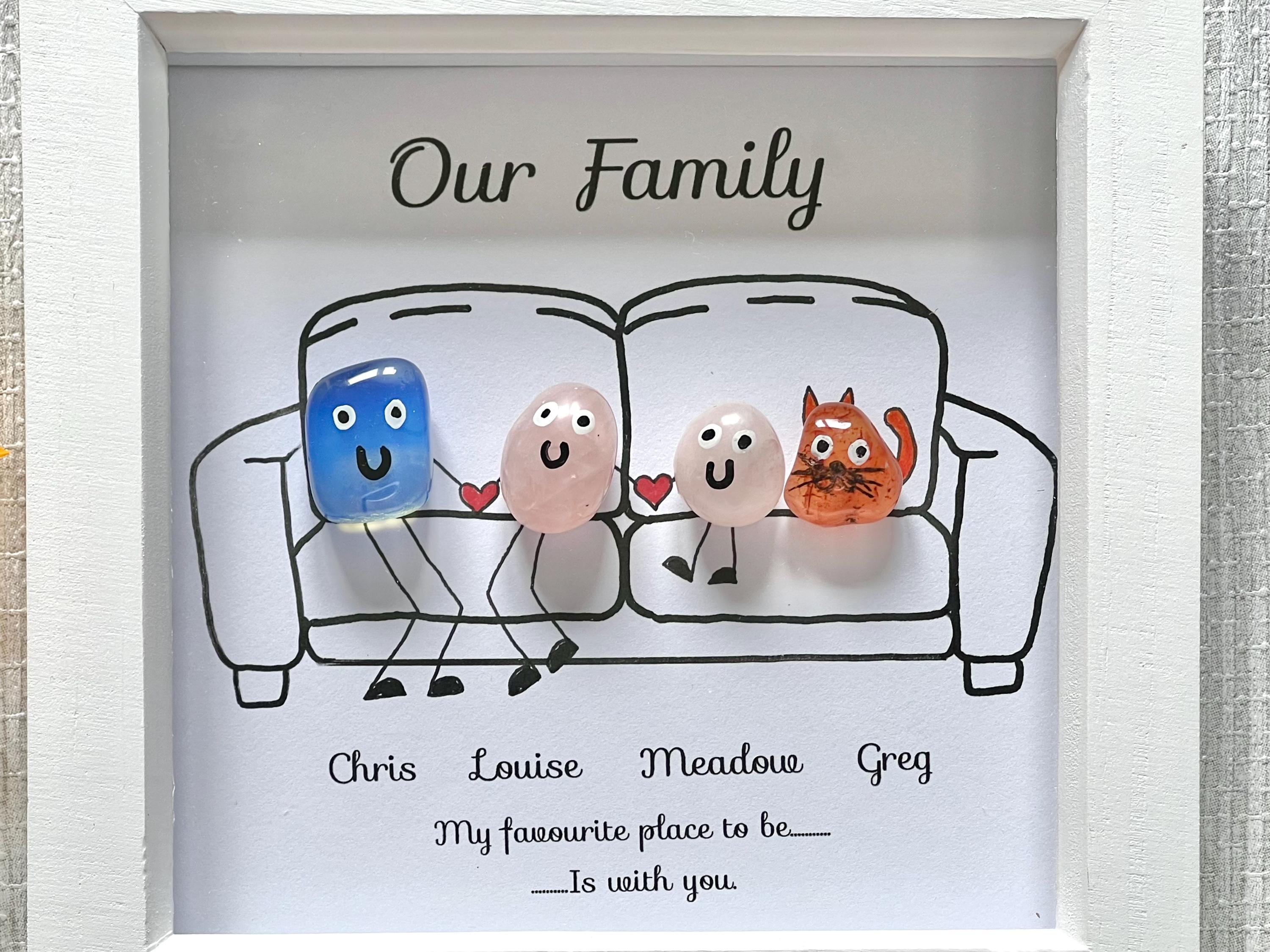 Personalised crystal family art, framed crystal picture for Mum, handmade wedding gift, crystal present for best friend, new home, new baby