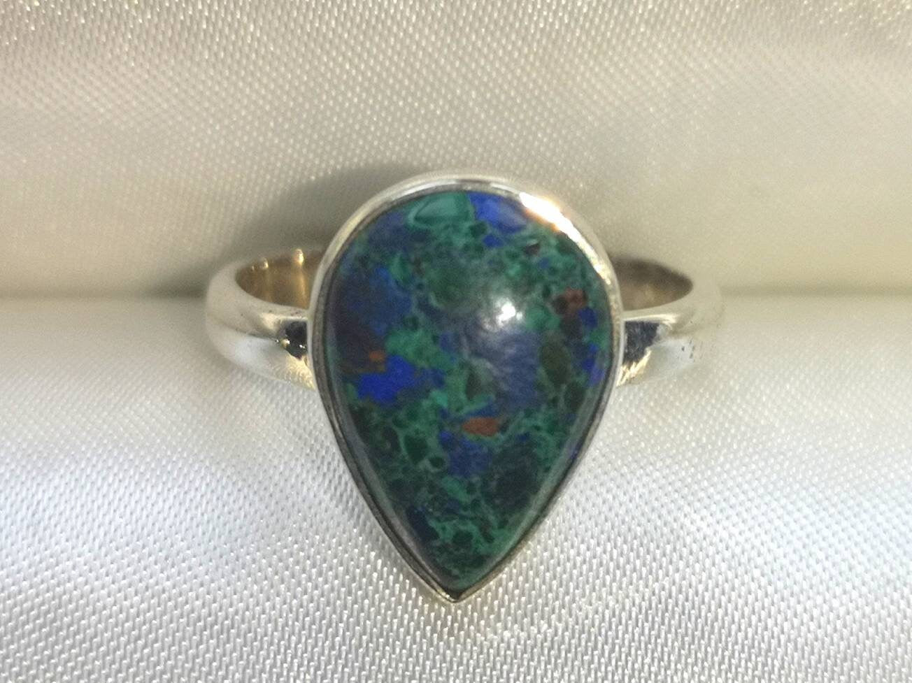 Azurite and Malachite Rings, Sterling Silver sizes P Q and S, Consciously Sourced Healing Crystals, Christmas Gift