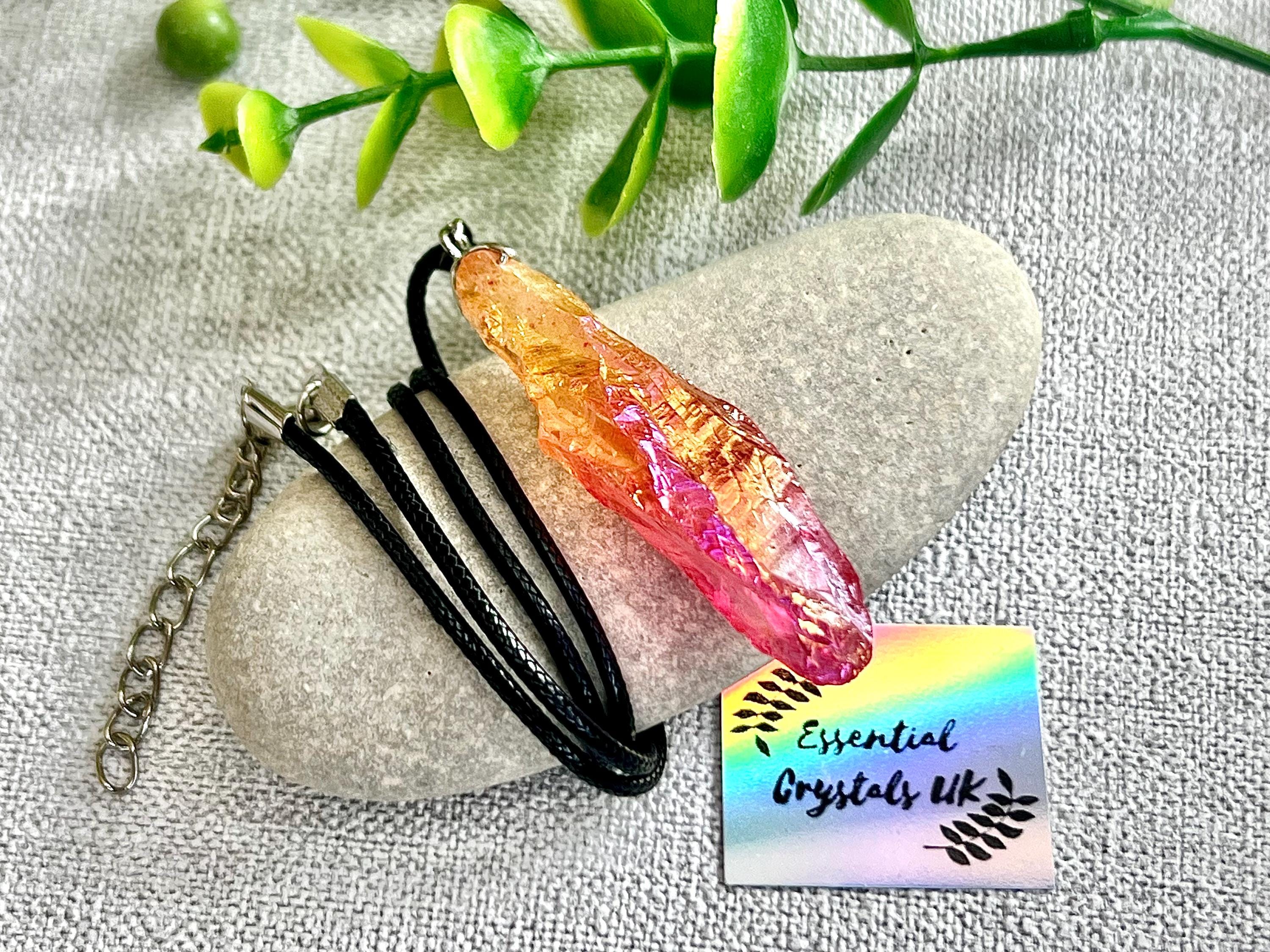 Aura Quartz Crystal pendants, Pink and Blue “Candy Floss”, Red / Orange “flame”, Green / Purple “mermaids tails”, Gemstone necklace gift