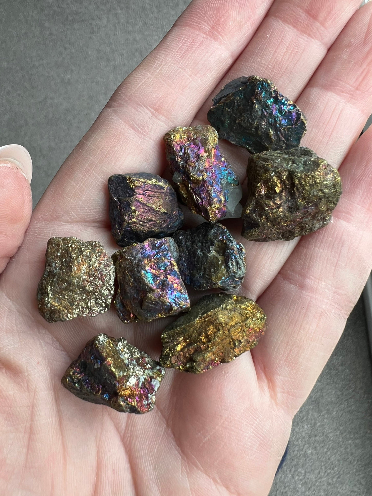 Raw Peacock Ore, Bornite Chunks, Chalcopyrite Rough Stones, UK Healing Crystals, Ethically Sourced, Aura Rainbow Crystal Gift