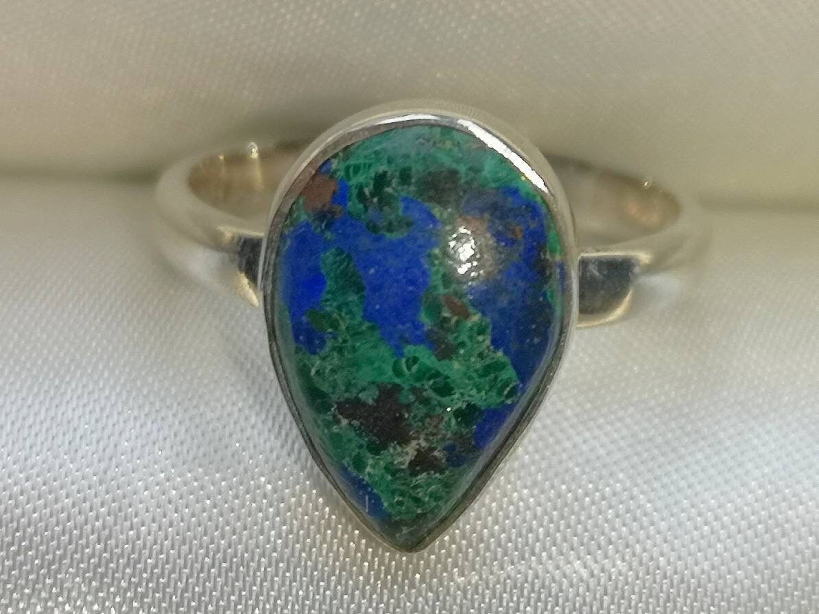 Azurite and Malachite Rings, Sterling Silver sizes P Q and S, Consciously Sourced Healing Crystals, Christmas Gift