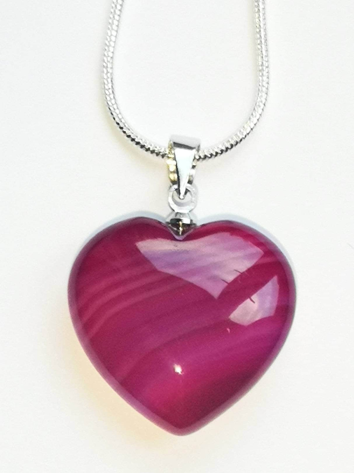 Banded Pink Agate and Rose Quartz Heart Necklaces on Silver Chains, Ethically Sourced, Mother's Day Gifts, UK Crystals, Birthday Present