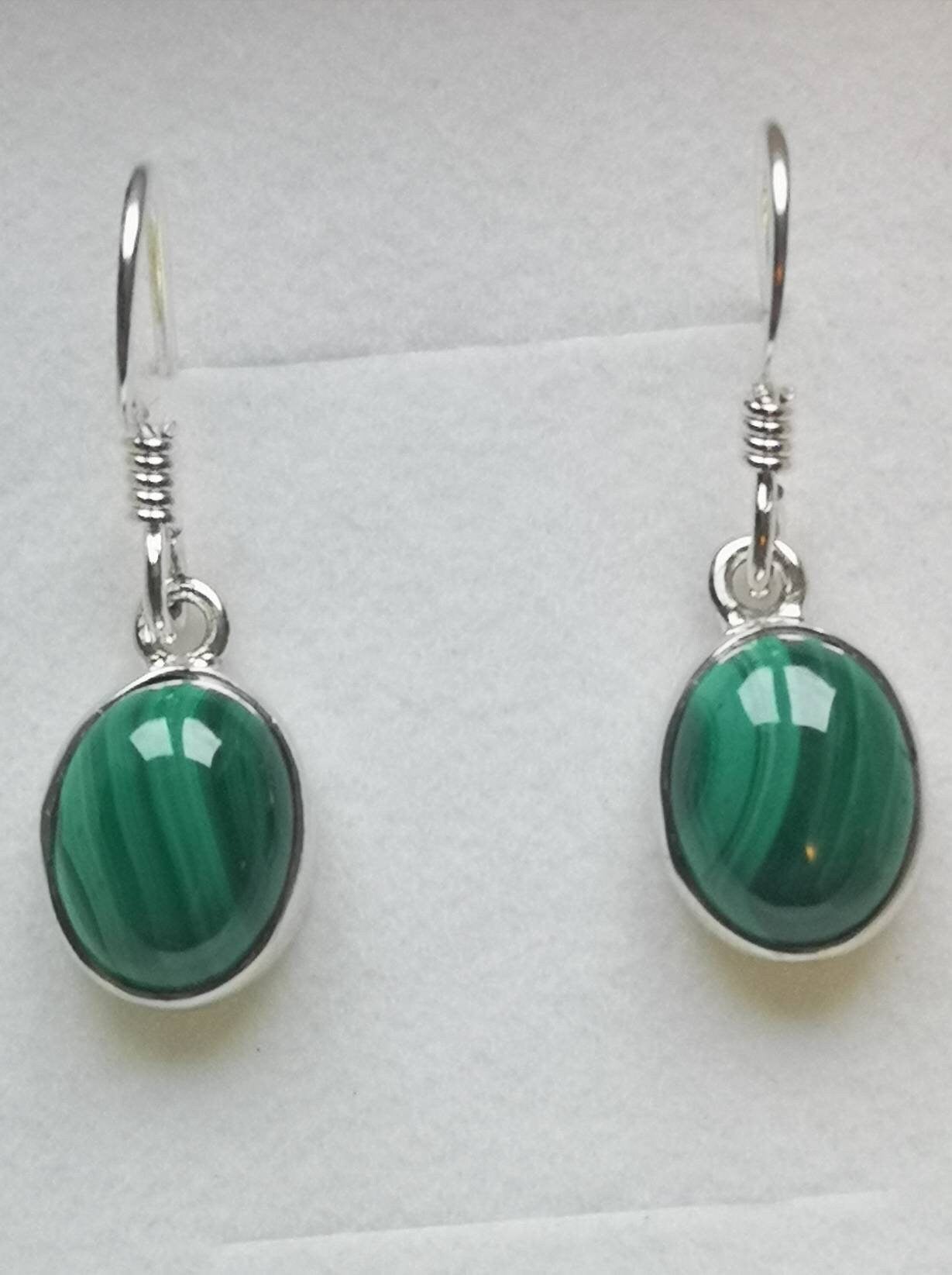 Malachite Drop Earrings, Sterling Silver Jewellery, UK Crystals Ethically Sourced, Oval and Teardrop | Rectangle | Mother's Day Gift