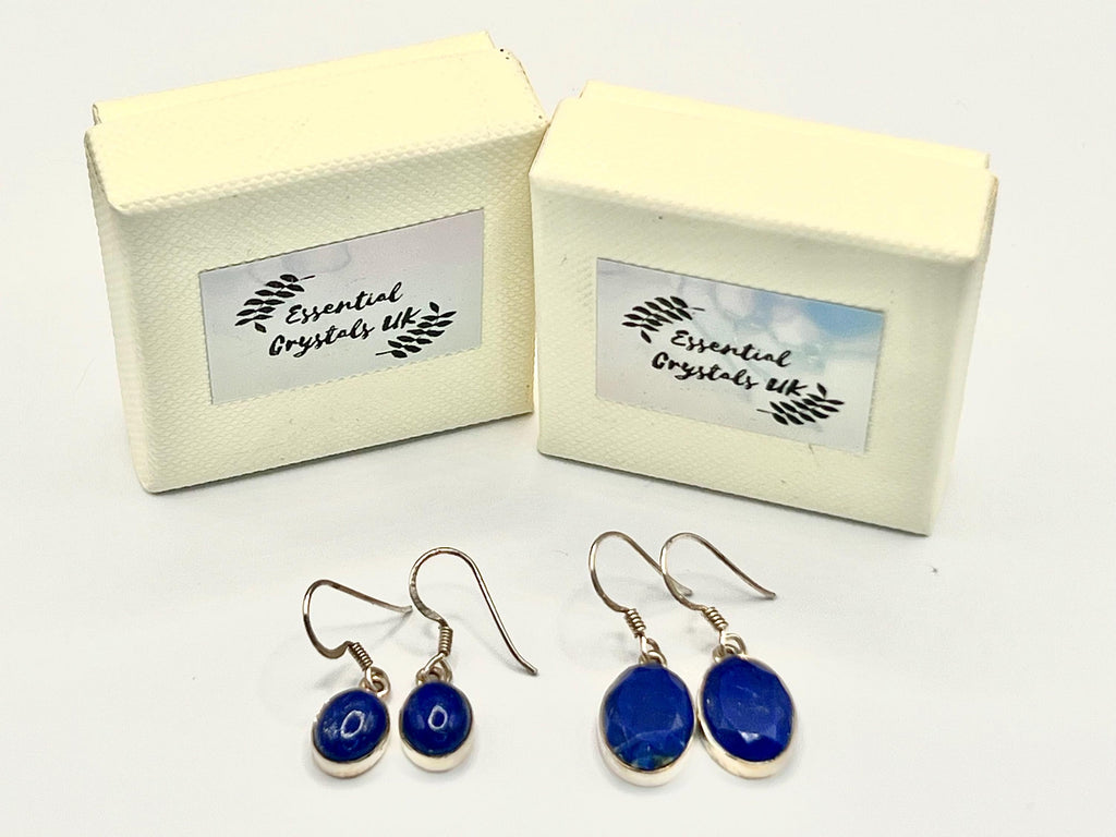 Sterling silver Lapis Lazuli dangle earrings, third eye chakra gemstone drop earrings, metaphysical shops, September Birthday gift for her