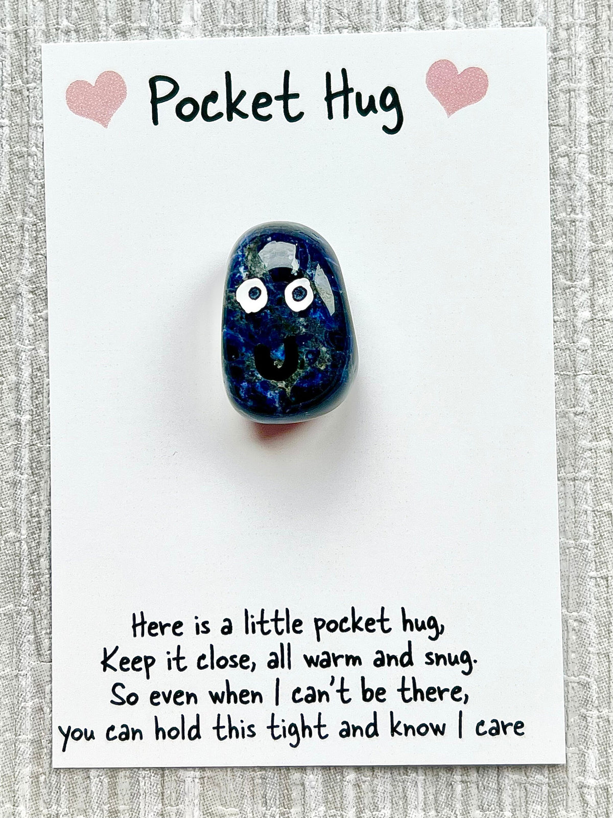Valentines Day Pocket Hug, Mother’s Day Crystal poem, gift and card, Crystal letterbox gift, Choose Crystal type Rose Quartz, Howlite