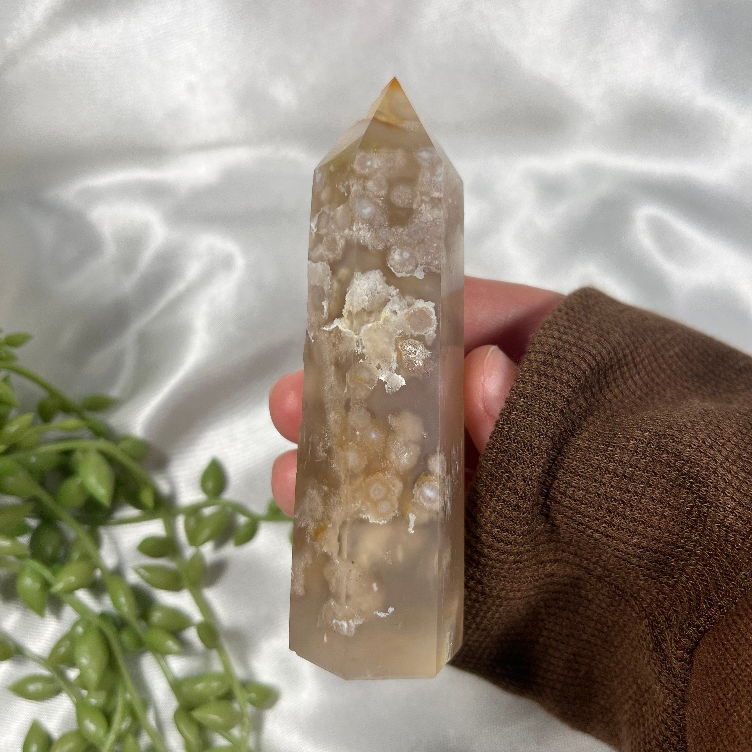 Flower Agate Towers, Flower Agate Points, Crystal Obelisks, Flower Agate Carvings, Connect to Divine Feminine | Consciously Sourced