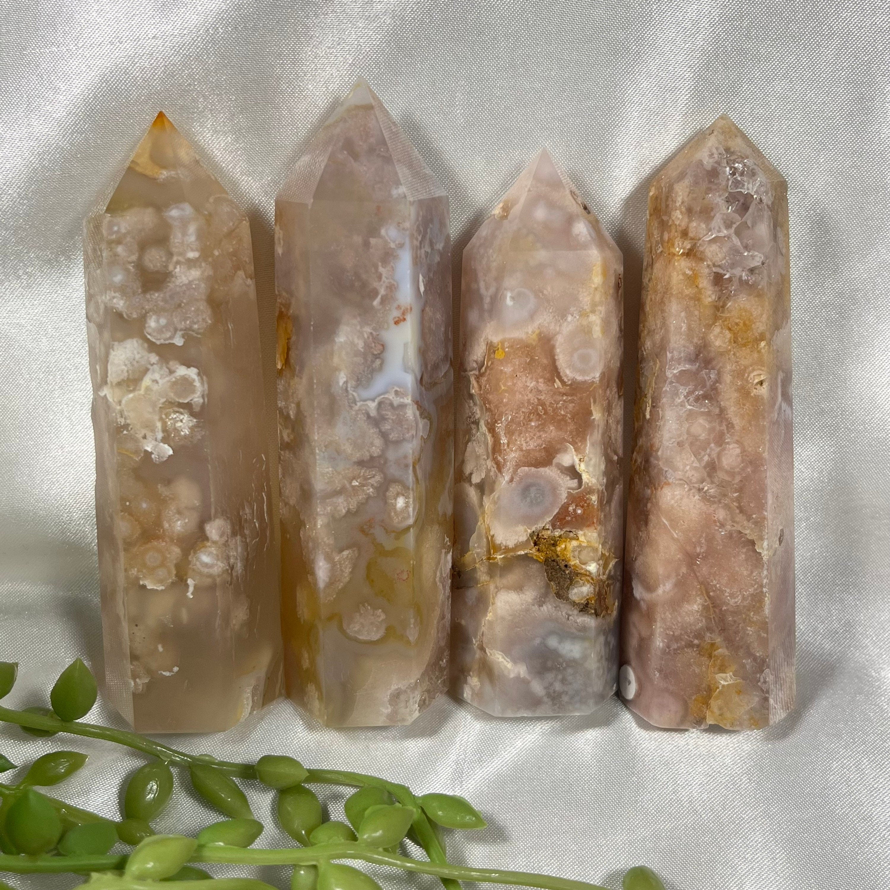 Flower Agate Towers, Flower Agate Points, Crystal Obelisks, Flower Agate Carvings, Connect to Divine Feminine | Consciously Sourced