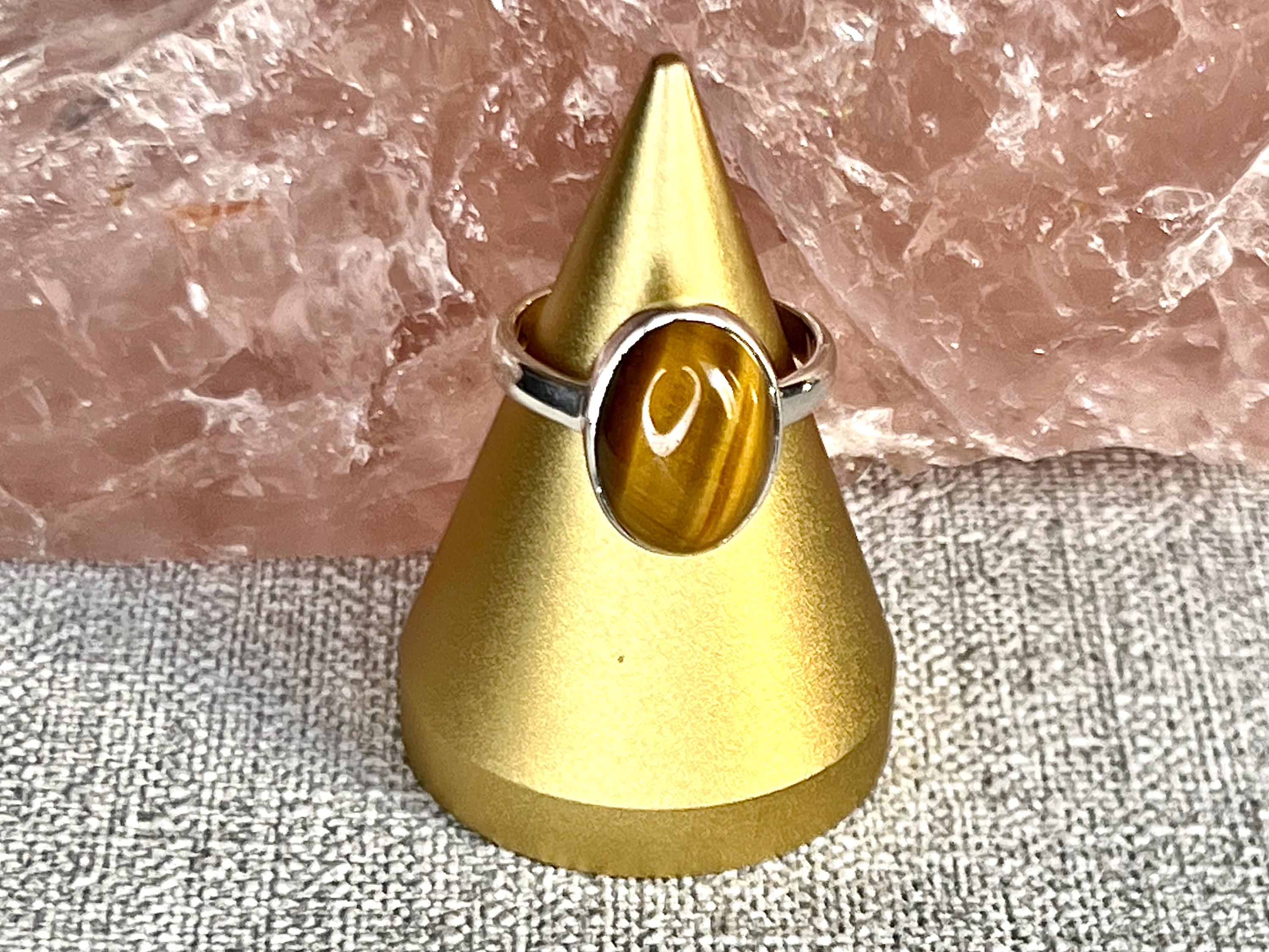 Tigers Eye Crystal Ring Size M &1/2, 925 Sterling Silver, Healing Crystal Jewellery Gift, Golden Gemstone for strength, UK Ethically sourced