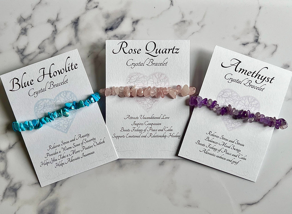 Crystal Chip Bracelets, UK Crystals, Consciously Sourced Healing Crystals, Come with Crystal Properties Card, Crystal Jewellery Gift