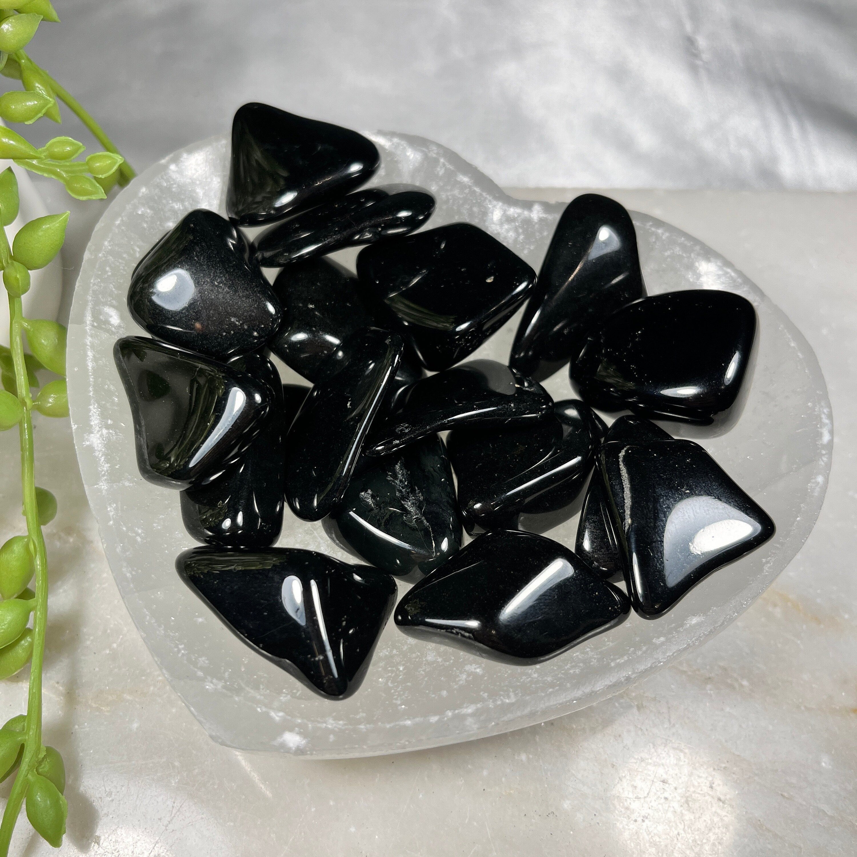 Black Tourmaline Tumblestones, Flat Pocket Stones, Black Worry Stones, Consciously Sourced UK Crystals Crystal for calmness and protection