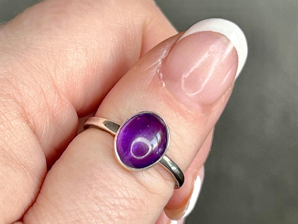 Amethyst Crystal Ring, UK Size P, 925 Sterling Silver, Healing Crystal Jewellery Gift, Purple Gemstone for anxiety, Ethically sourced stones