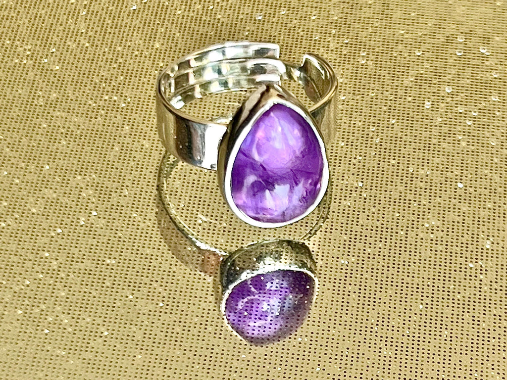 Amethyst Crystal Ring Adjustable, 925 Sterling Silver, Healing Crystal Jewellery Gift, Purple Gemstone for anxiety, UK Ethically sourced