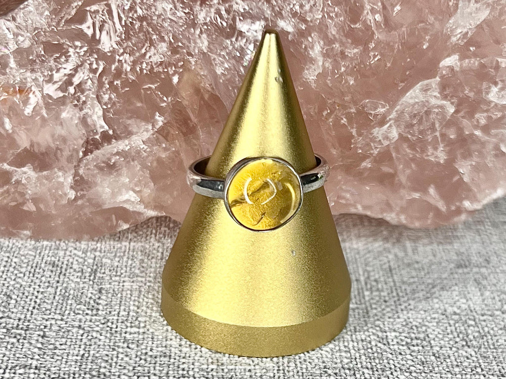 Citrine Crystal Ring, 925 Sterling Silver, UK size R & 1/2, Gemstone Jewellery, Crystal gift for wealth, Ethically sourced, metaphysical