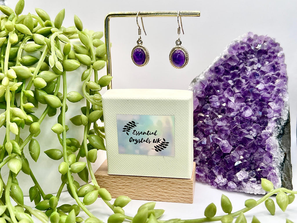 Sterling silver amethyst earrings dangle, crown chakra gemstone earrings for women, metaphysical shops, February birthday gift for her