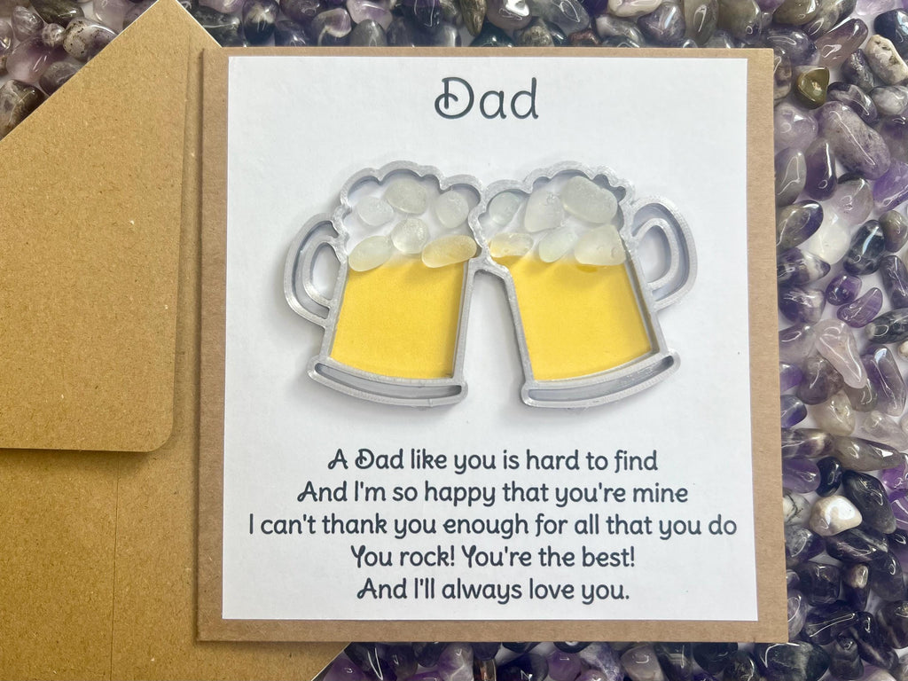 Dad You Rock Card, Beer Pint Tankard and Seaglass Picture, Drinks Gift for him, Fathers Day, Birthday or Christmas, Seaham Glass, 3D Printed