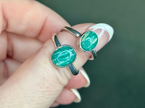 Amazonite Crystal Ring, UK Band Ring Sizes N & Q, 925 Sterling Silver, Heart Chakra, Ethically Sourced Crystals, Birthday Gift for her