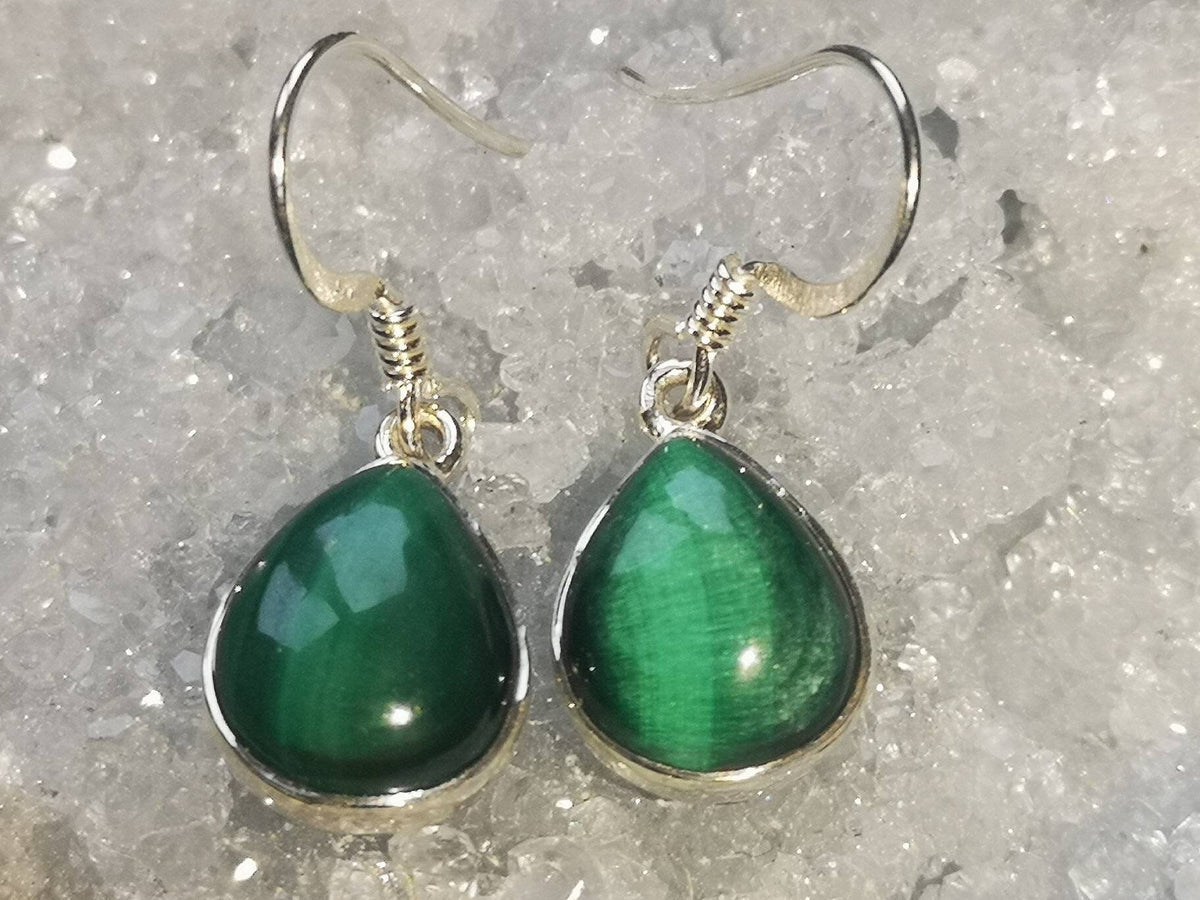 Malachite Drop Earrings, Sterling Silver Jewellery, UK Crystals Ethically Sourced, Oval and Teardrop | Rectangle | Mother's Day Gift