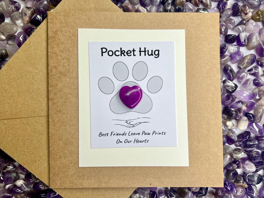 Pet Bereavement Cards, Pocket Hug Crystal Hearts, Recovery Crystals, Gift for Dog Loss, Cat sympathy card, Rainbow Bridge, Best Friend