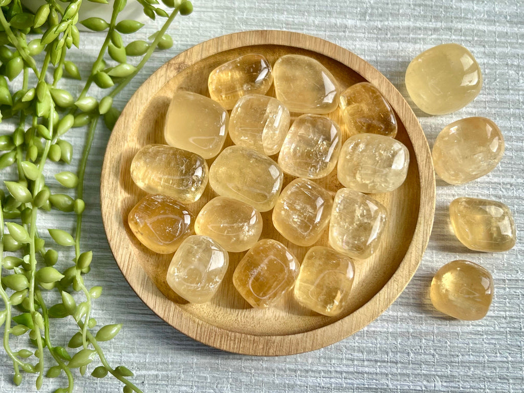 Honey Calcite tumblestones, third eye chakra stone, solar plexus chakra crystal, ethically sourced UK crystal shop, Crystal gift for harmony