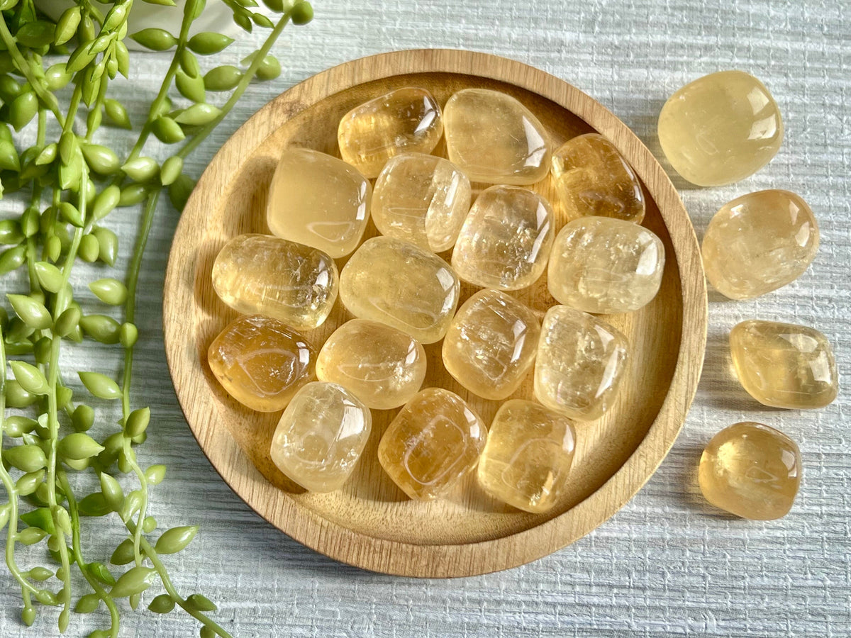Honey Calcite tumblestones, third eye chakra stone, solar plexus chakra crystal, ethically sourced UK crystal shop, Crystal gift for harmony
