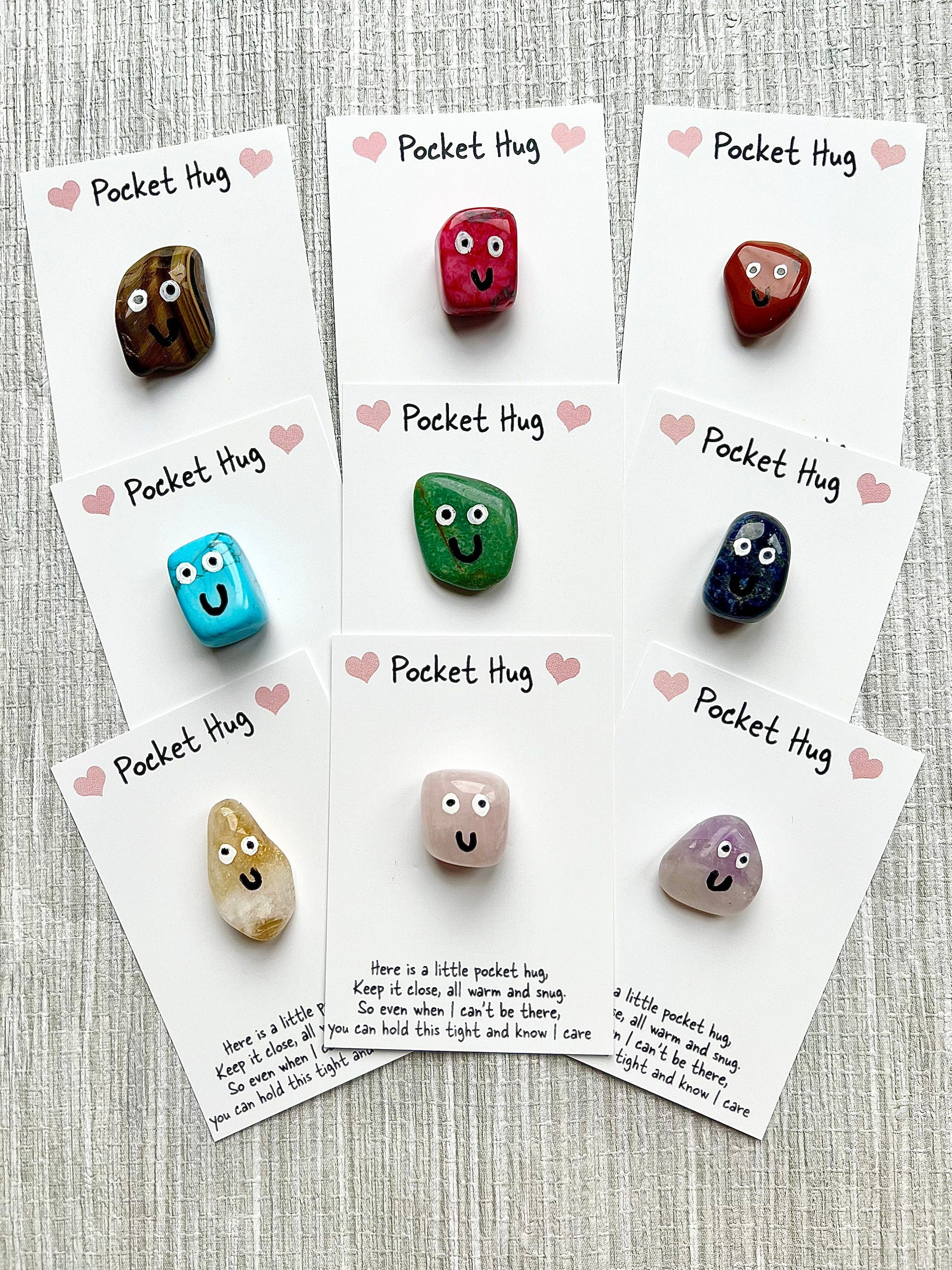 Valentines Day Pocket Hug, Mother’s Day Crystal poem, gift and card, Crystal letterbox gift, Choose Crystal type Rose Quartz, Howlite