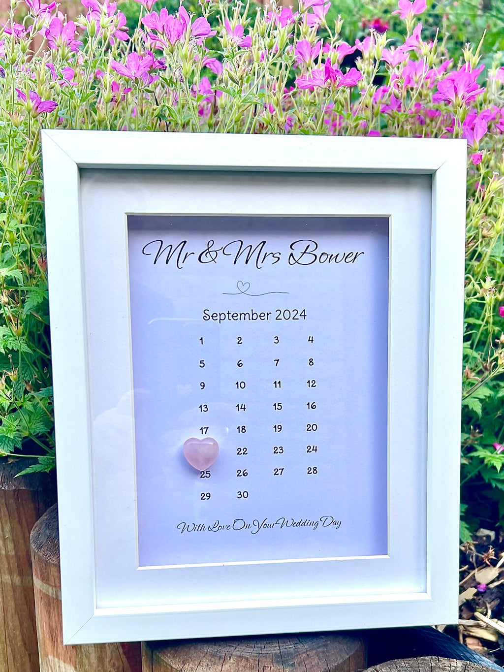 Personalised Wedding Frame, Wedding Date Gift, Couples Present, Wedding Box Frame, Keepsake For Bride and Groom, Crystal Heart Ornament
