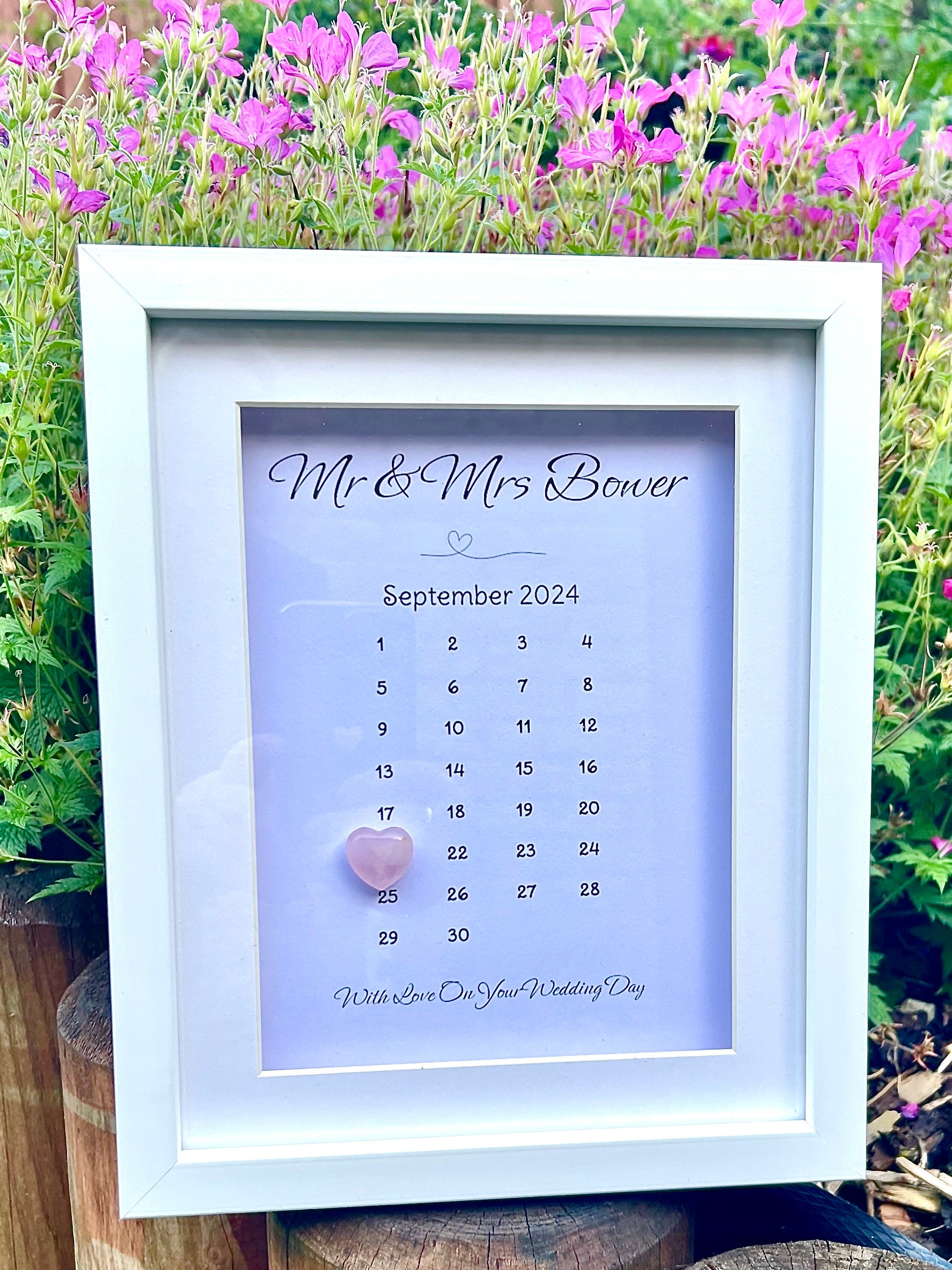 Personalised Wedding Frame, Wedding Date Gift, Couples Present, Wedding Box Frame, Keepsake For Bride and Groom, Crystal Heart Ornament