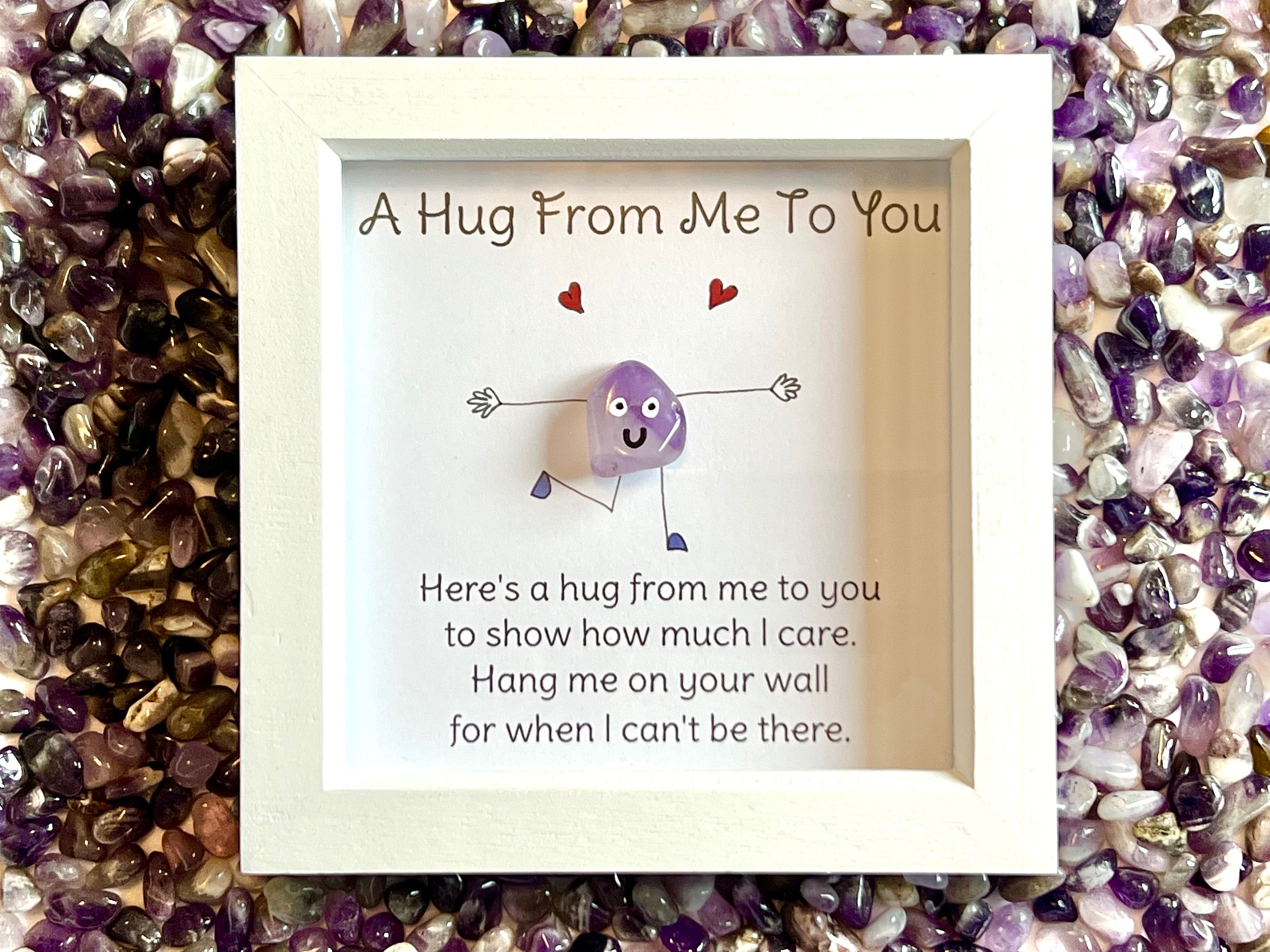 Framed crystal pocket hug picture, crystal present for best friend, new home gift, girlfriend gift ideas, framed crystal art, Amethyst