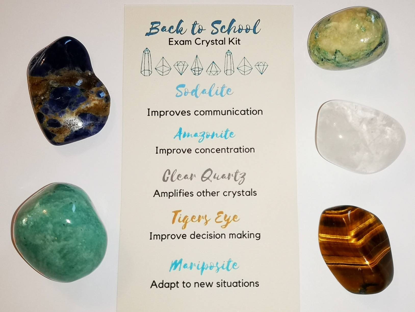 Exam Crystals Kit, Back to school crystal set, UK Crystals, Ethically Sourced Healing Crystals, Student Gift, Exam Gift, Exam Good Luck