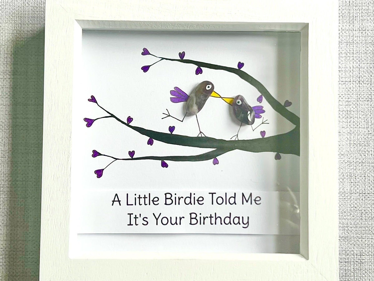Hand-Painted Crystal Amethyst Birds Birthday Art Frame