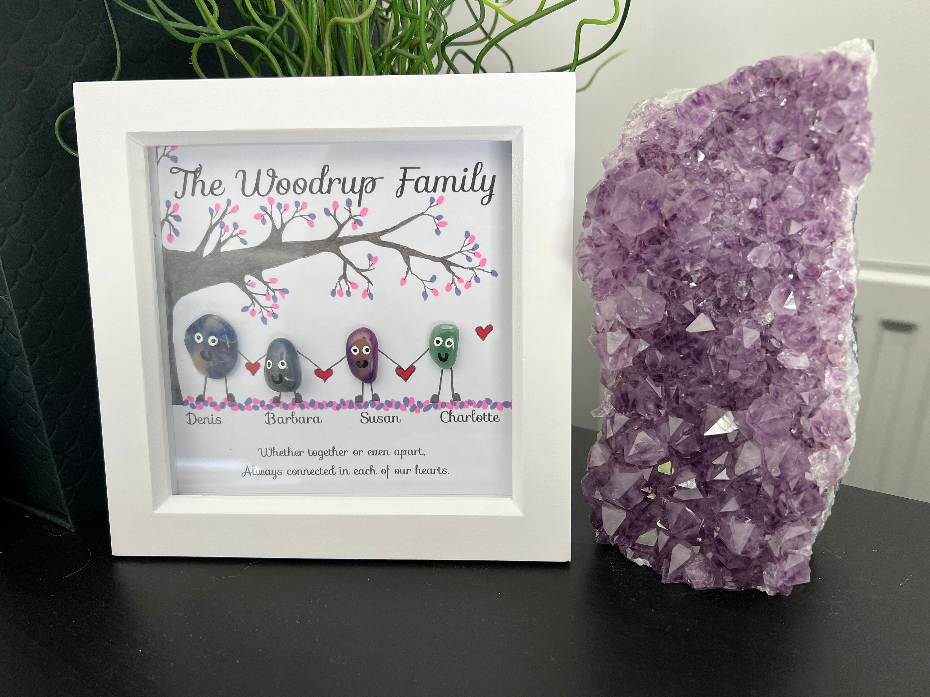 Personalised crystal family picture, 18cm framed crystal wall art for Mum, hand drawn wedding gift, present for best friend, new baby gift