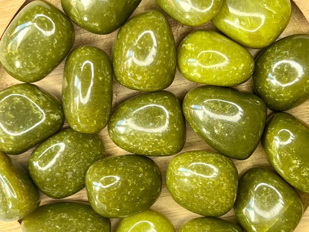 Olivian Jade Tumblestones, Ethically Sourced UK Crystals, Olive Green gemstone for peace and good luck, Heart Chakra Healing Stone